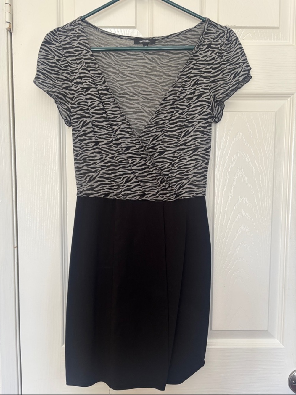 Express Black & Gray Zebra Surplice Mini Dress
